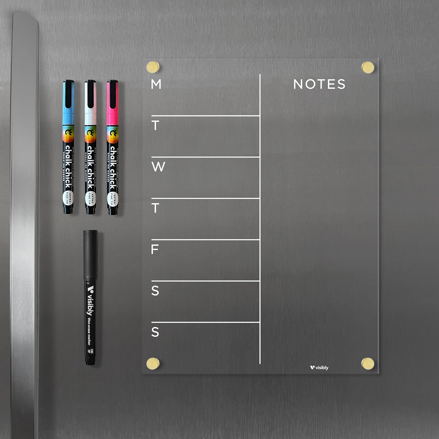 Calendario semanal acrílico magnético para refrigerador, planificador semanal de comidas con notas, incluye 4 marcadores magnéticos de borrado en