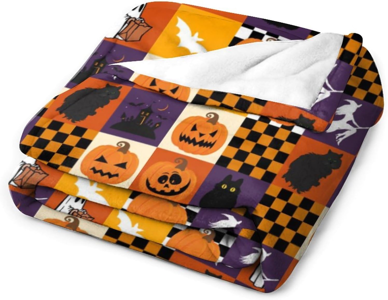 Manta de Halloween a cuadros, bonita manta hecha en Estados Unidos, manta de forro polar espeluznante cálida y suave, decoración de Halloween,
