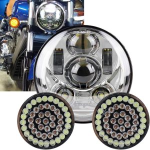 Faro de motocicleta 5.75 pulgadas 5 34 “redondo LED proyección faro+motocicleta intermitentes luz 1157 bala blancoámbar (plata) Faro de motocicleta 5.75 pulgadas 5 34 “redondo LED proyección faro+motocicleta intermitentes luz 1157 bala blancoámbar (plata)