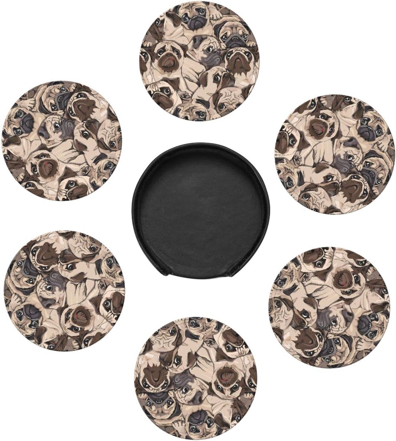 6 posavasos de cuero para bebidas con soporte para humor, pugs para perros, juegos de posavasos para mesa de bebidas, posavasos para cocina,