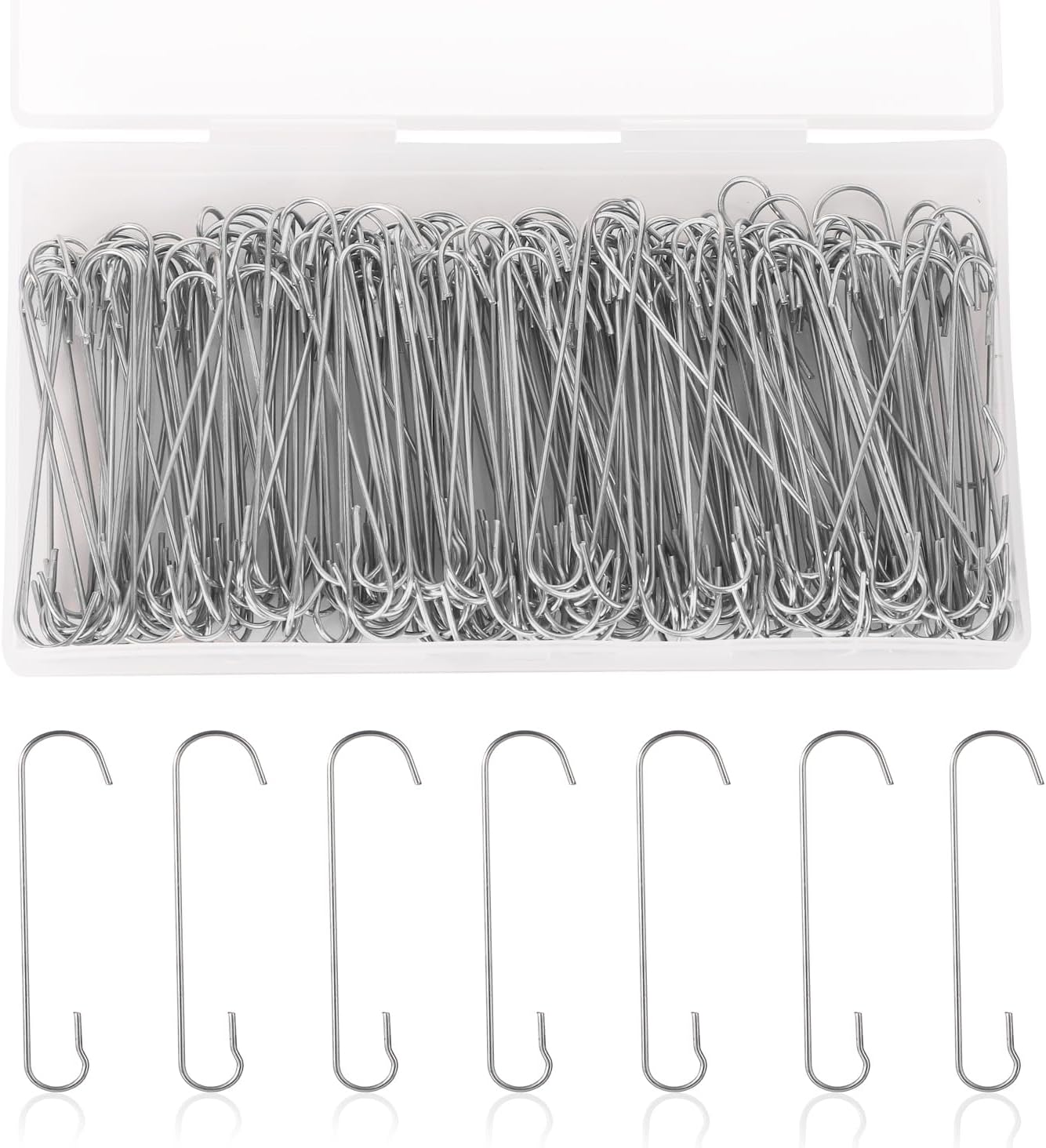 200 ganchos para adornos de Navidad, 2.4 x 0.5 pulgadas, ganchos para adornos de árbol de Navidad en forma de C con caja de almacenamiento, ganchos