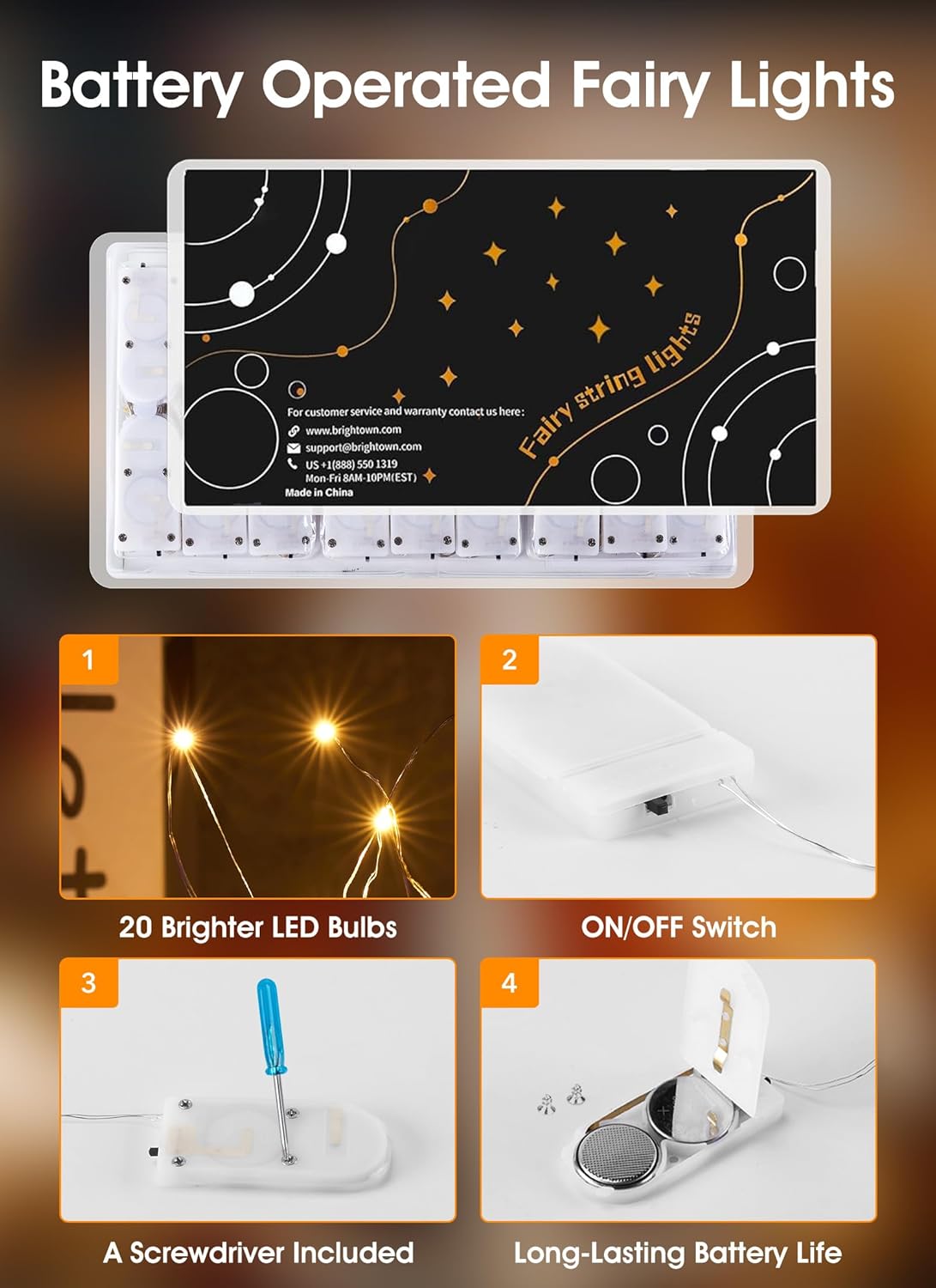 Minetom Paquete de 6 luces de hadas a pilas, 7 pies, 20 LED, impermeables, alambre plateado, luces de luciérnaga impermeables para manualidades,