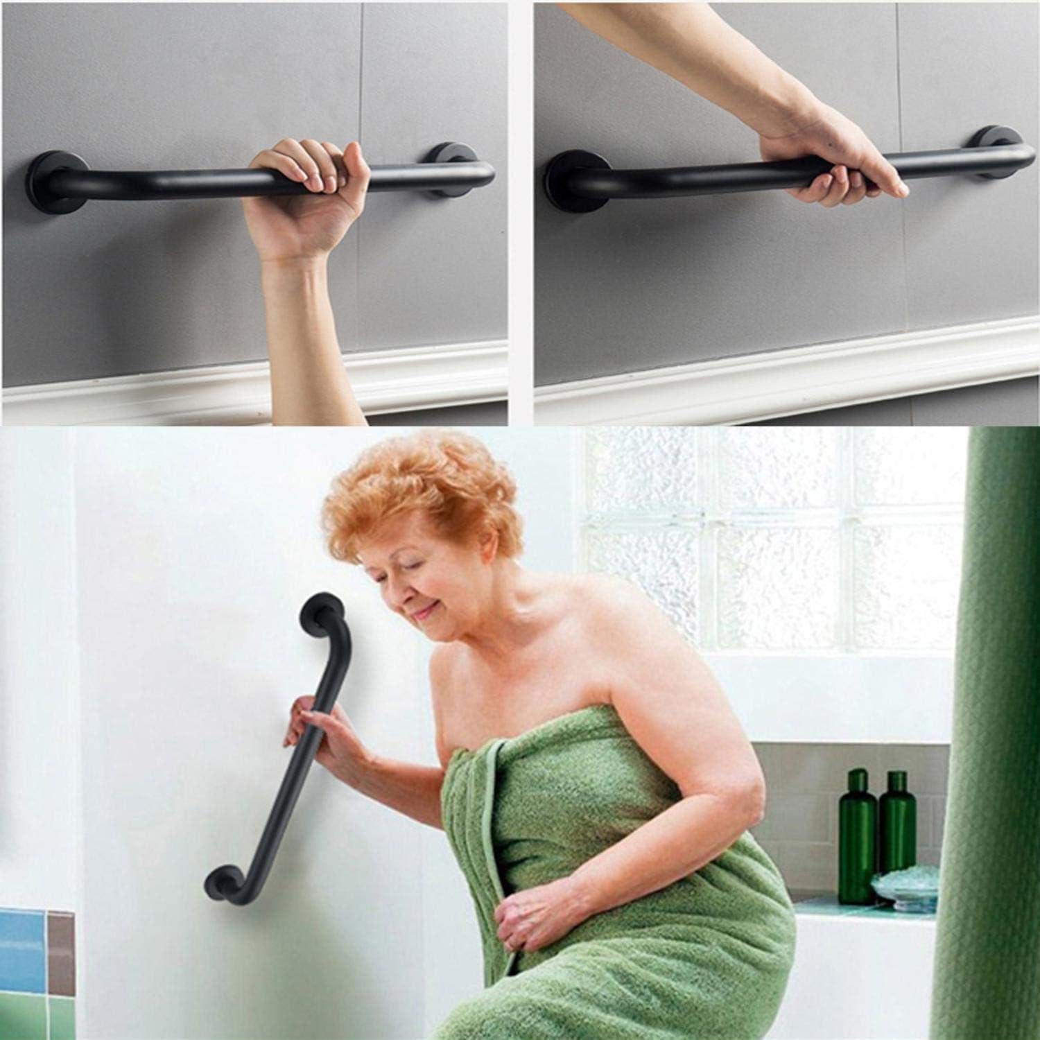 ZUEXT – Paquete de 2 barras de agarre para ducha de 16 pulgadas color negro mate, mango de barra de seguridad para montaje en pared, barra de