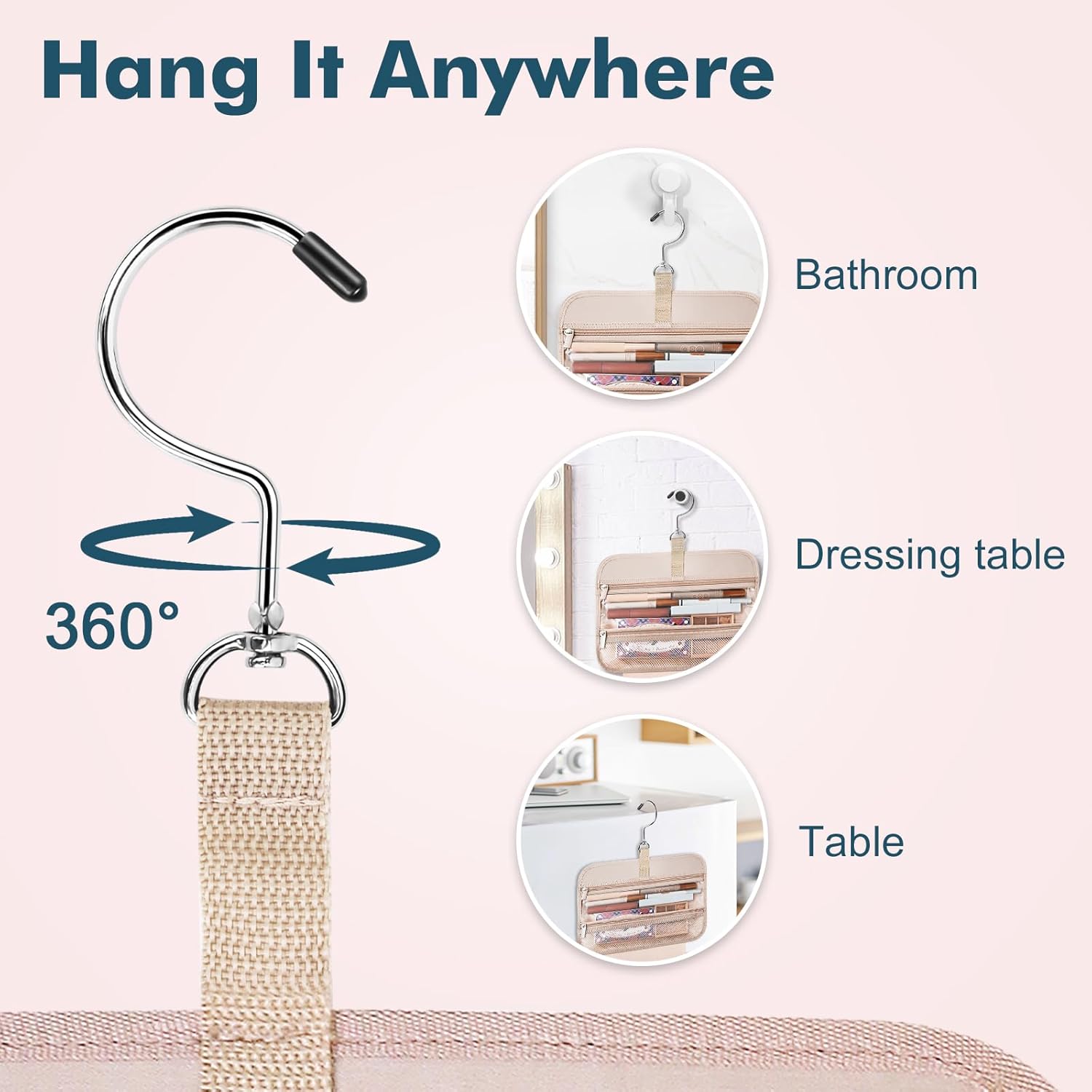 Wedama Neceser para mujer, bolsa de viaje grande para cosméticos, bolsa de aseo colgante para baño, bolsa de maquillaje impermeable de PVC grueso,