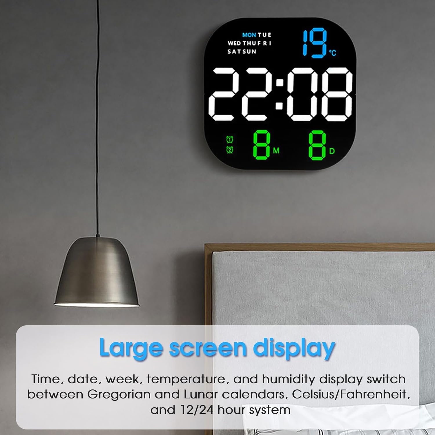 Reloj de pared digital con control remoto, reloj de pared de brillo ajustable con números gigantes, reloj despertador, temporizador, temperatura y