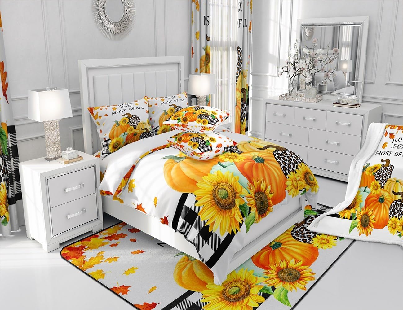 Manfei Juego de funda de edredón de otoño tamaño matrimonial, juego de ropa de cama de 3 piezas para niños y niñas, decoración de dormitorio de