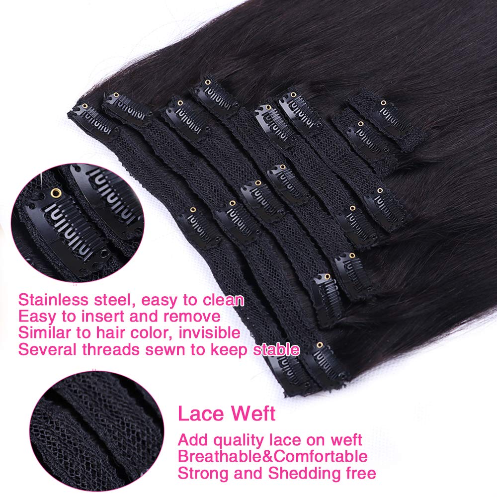Extensiones de cabello natural recto con clip para mujeres negras, 100% sin procesar, para la cabeza completa, cabello natural virgen brasileño,