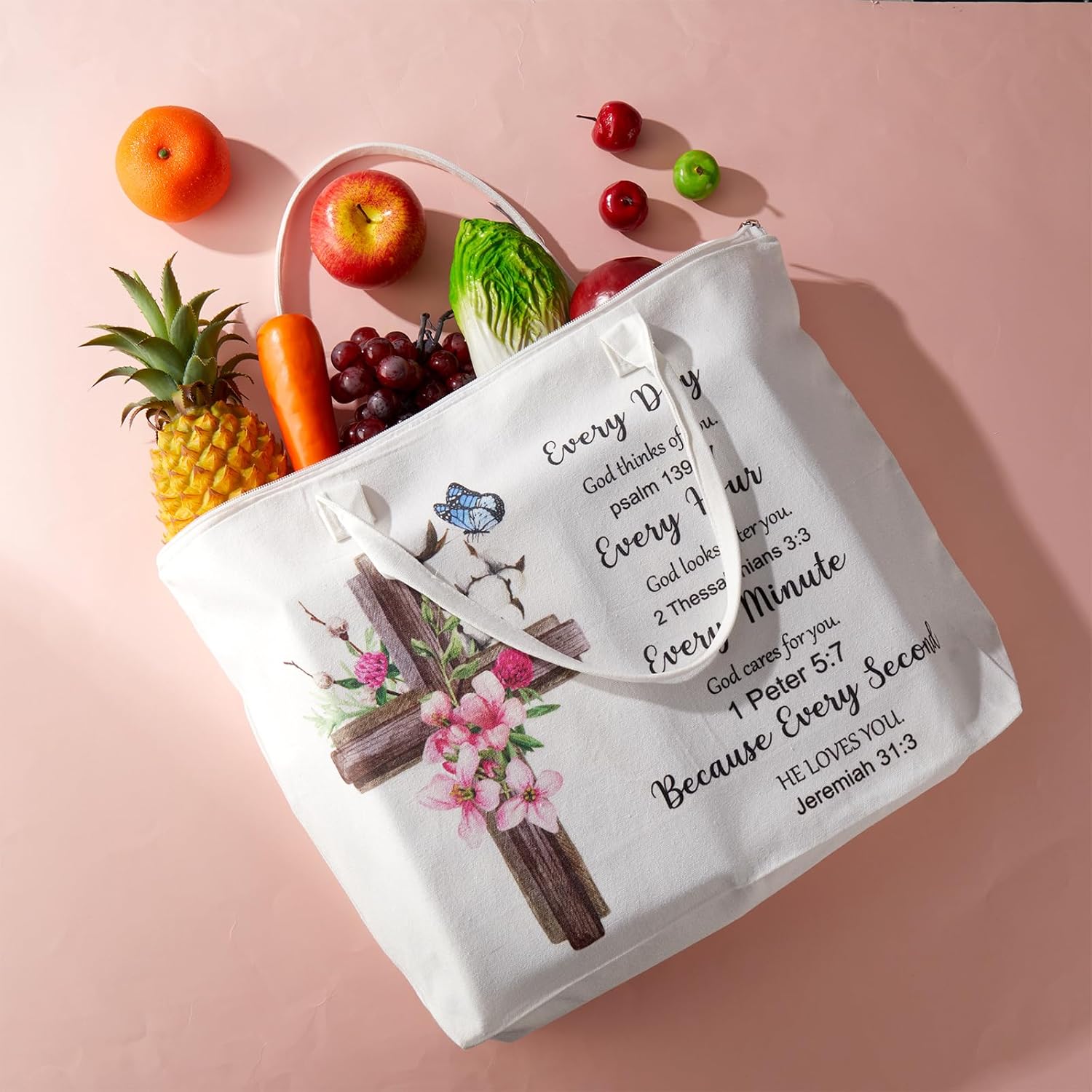 Abbylike Bolsa de lona de girasol de regalo cristiano de 2 piezas con bolsa de maquillaje, versículo de la Biblia, bolsa religiosa para regalo de