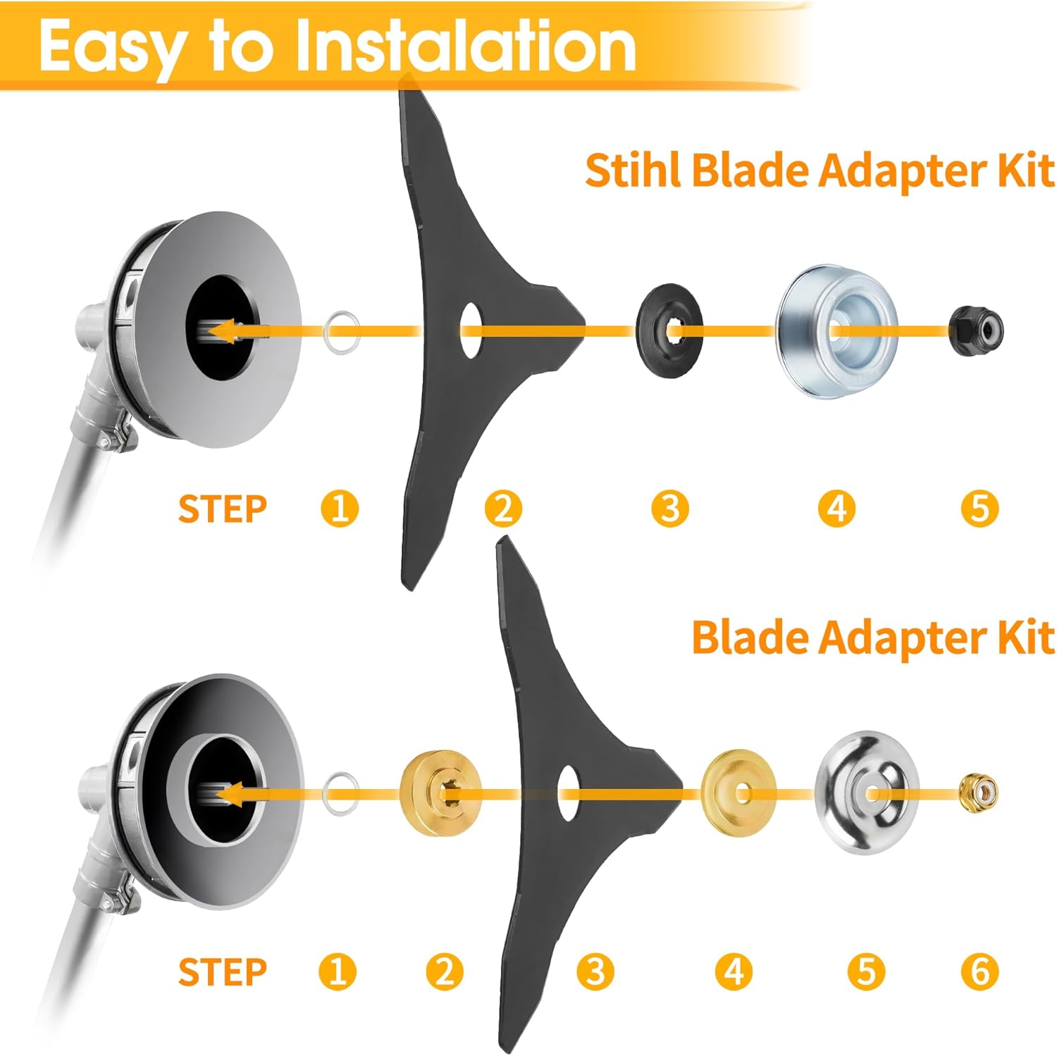 Cuchilla de repuesto de acero al carbono de 10 x 3 dientes, cuchillas de repuesto para cortacésped con 2 kits de adaptadores diferentes, compatible