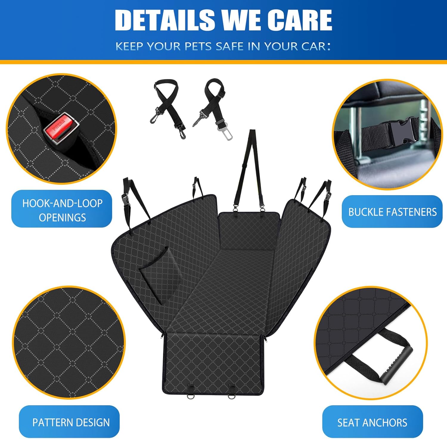 WoofKnows Funda de asiento de automóvil para perro para asiento trasero, funda de asiento para perro con bolsillo de almacenamiento, hamaca para