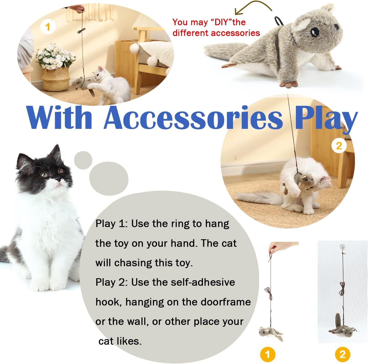 Juguetes para gatos, juguete interactivo automático para gatos de interior, juguete colgante chirriante de hierba gatera voladora, ardilla voladora,
