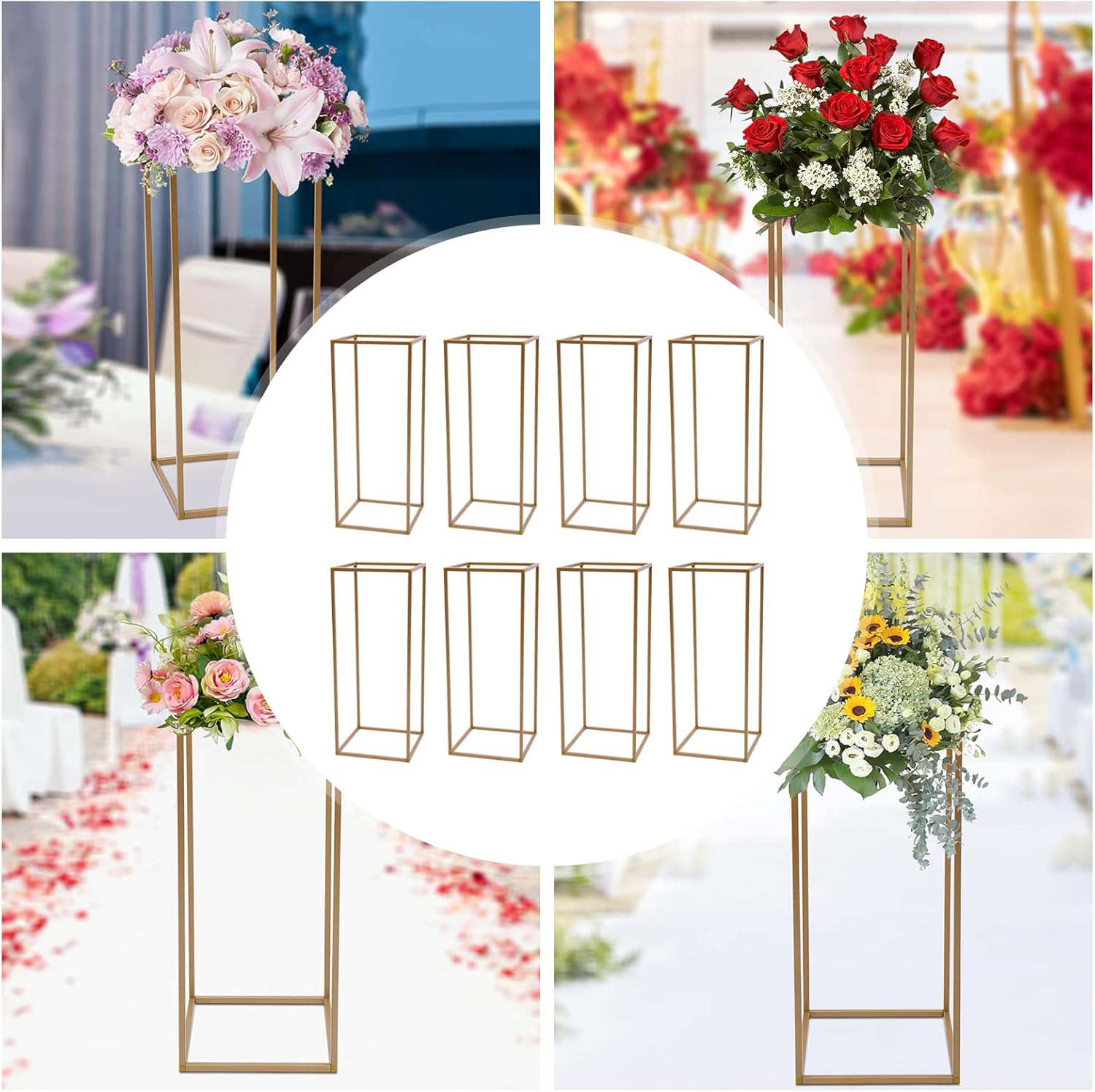 10 soportes de metal para flores, jarrón alto para centros de mesa de boda, florero de suelo, columna de soporte geométrico para centros de mesa de