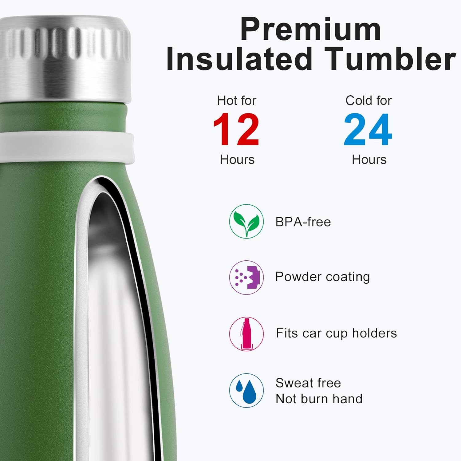 Koodee Botella de agua de acero inoxidable de 12 onzas con aislamiento al vacío para la escuela, botellas de agua deportivas de metal en forma de