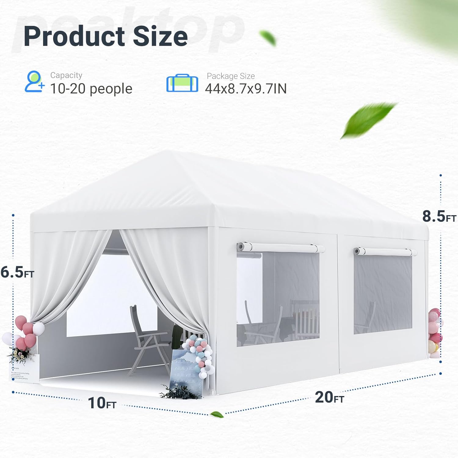 Tienda de campaña para fiestas de 10 x 20 pies con ventanas enrollables ventiladas, tienda de campaña resistente para fiestas al aire libre, tienda