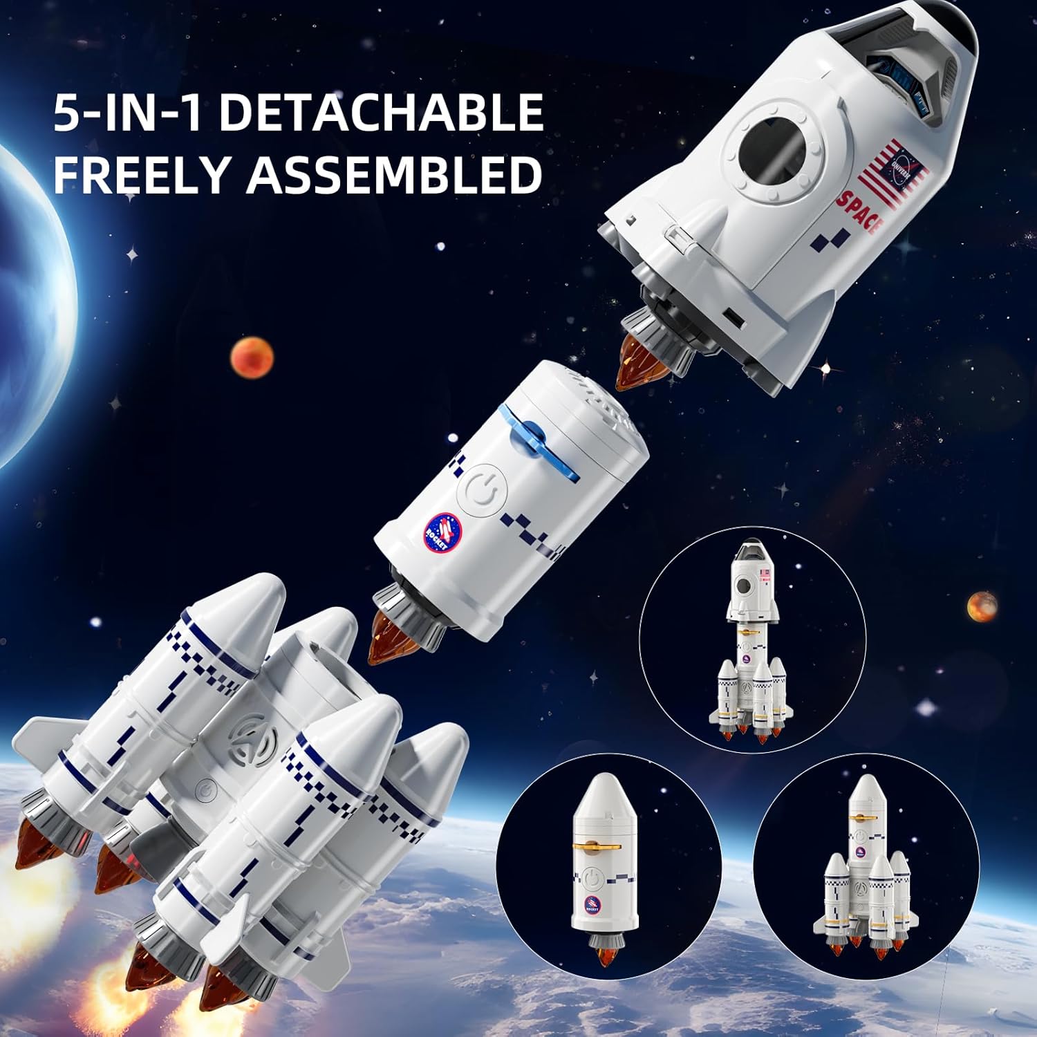 Doloowee Transbordador espacial Juguetes de cohete para niños de 3, 4, 5, 6, 7, 8, 9 años – Juego de juguetes espaciales STEM – Juguetes educativos