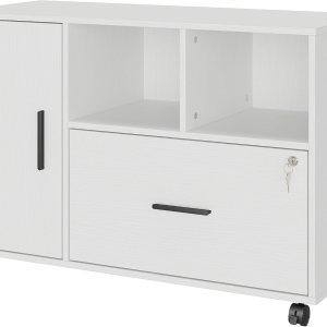 Archivador de madera con cerradura, archivador lateral de oficina de 1 cajón con ruedas, soporte de impresora móvil con estante de almacenamiento Archivador de madera con cerradura, archivador lateral de oficina de 1 cajón con ruedas, soporte de impresora móvil con estante de almacenamiento