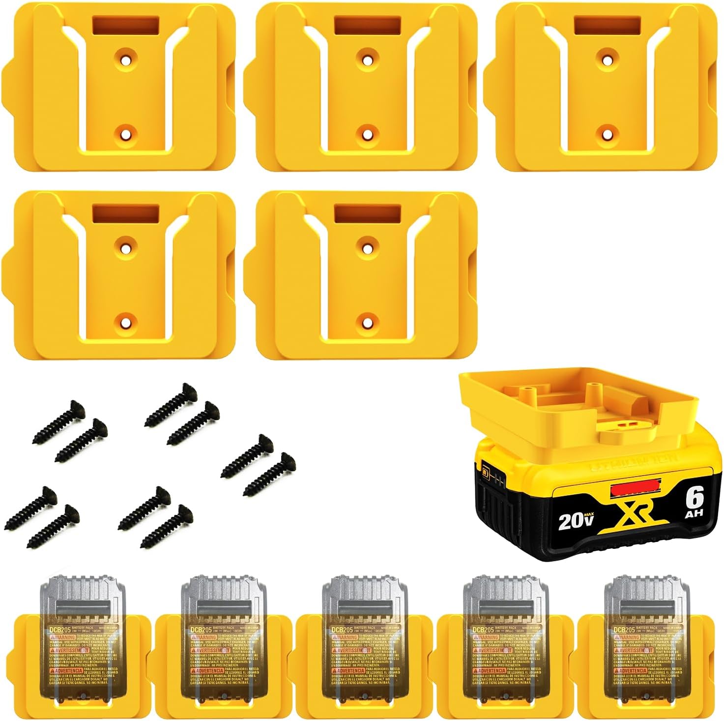 Soportes de batería para Dewalt 20V Mount Dock Fit para 20V 60V (sin batería), paquete de 5 soportes de base de batería para baterías DCB200 DCB203