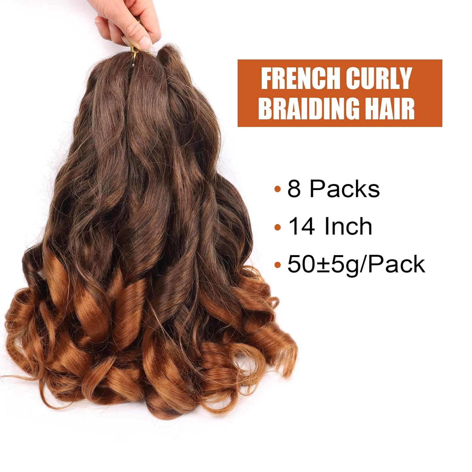 Cabello rizado francés trenzado profundo de 14 pulgadas, 8 paquetes de cabello rizado español para trenzas de caja, cabello trenzado hinchable