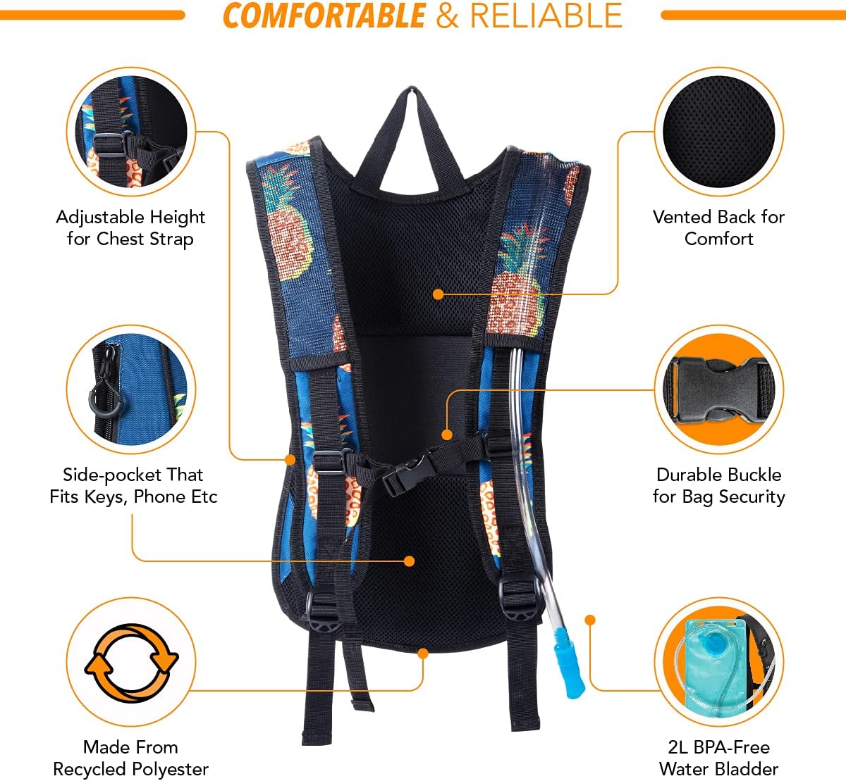 Vibe Festival Gear Mochila de hidratación con bolsa de agua de 2 L para mujeres, hombres, adolescentes y niños, Hydropack Hydro Sports, al aire