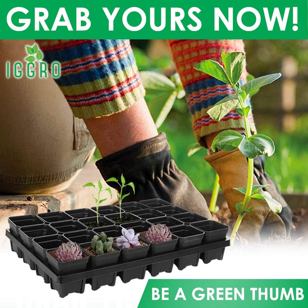IGGRO – Paquete de 2 bandejas de inicio de semillas para macetas de vivero, 24 celdas de jardín de plantas de semillero, bandejas de cultivo de