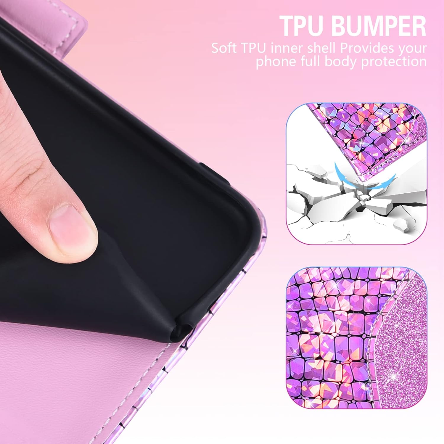 Asuwish Funda de teléfono para OnePlus Nord N10 5G Funda tipo cartera con protector de pantalla y tarjetero abatible con purpurina para celular One
