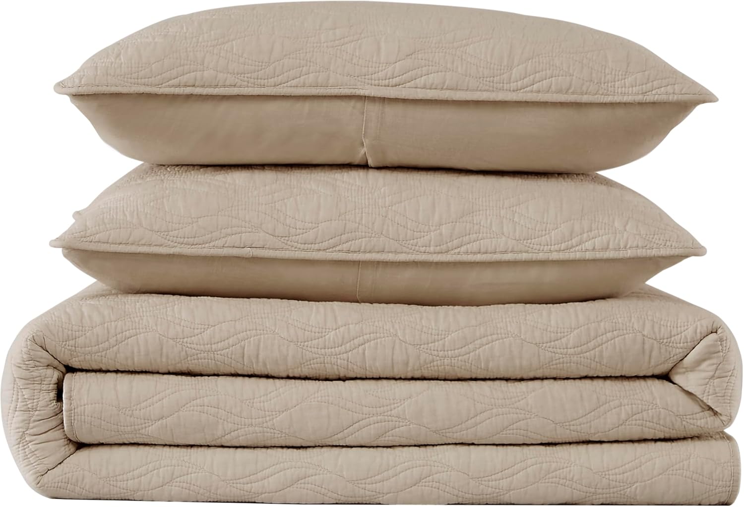Juego de ropa de cama de 100 % algodón beige con fundas de almohada, colcha ligera y suave de gran tamaño, funda de cama acogedora para todas las