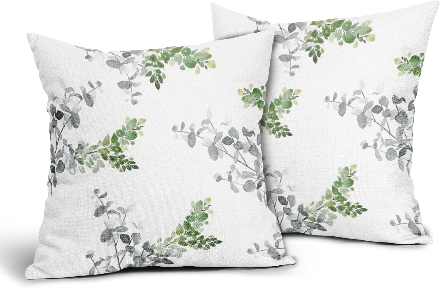 Juego de 2 fundas de almohada de 18 x 18 pulgadas, color verde y gris, fundas de almohada decorativas con hojas turquesas y grises, fundas de