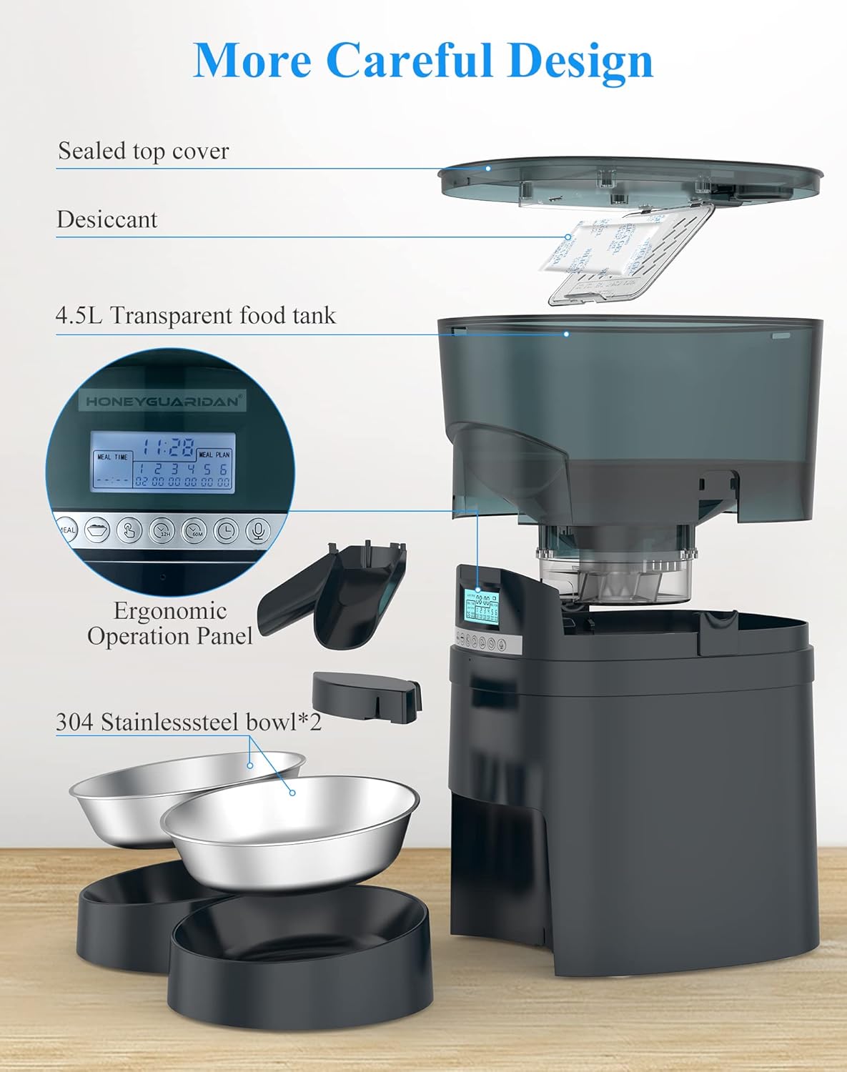 HoneyGuaridan – Comedero automático para gatos, 4.5L, dispensador de alimentos para 2 gatos, perros, dispensador de alimentos para gatos, control de