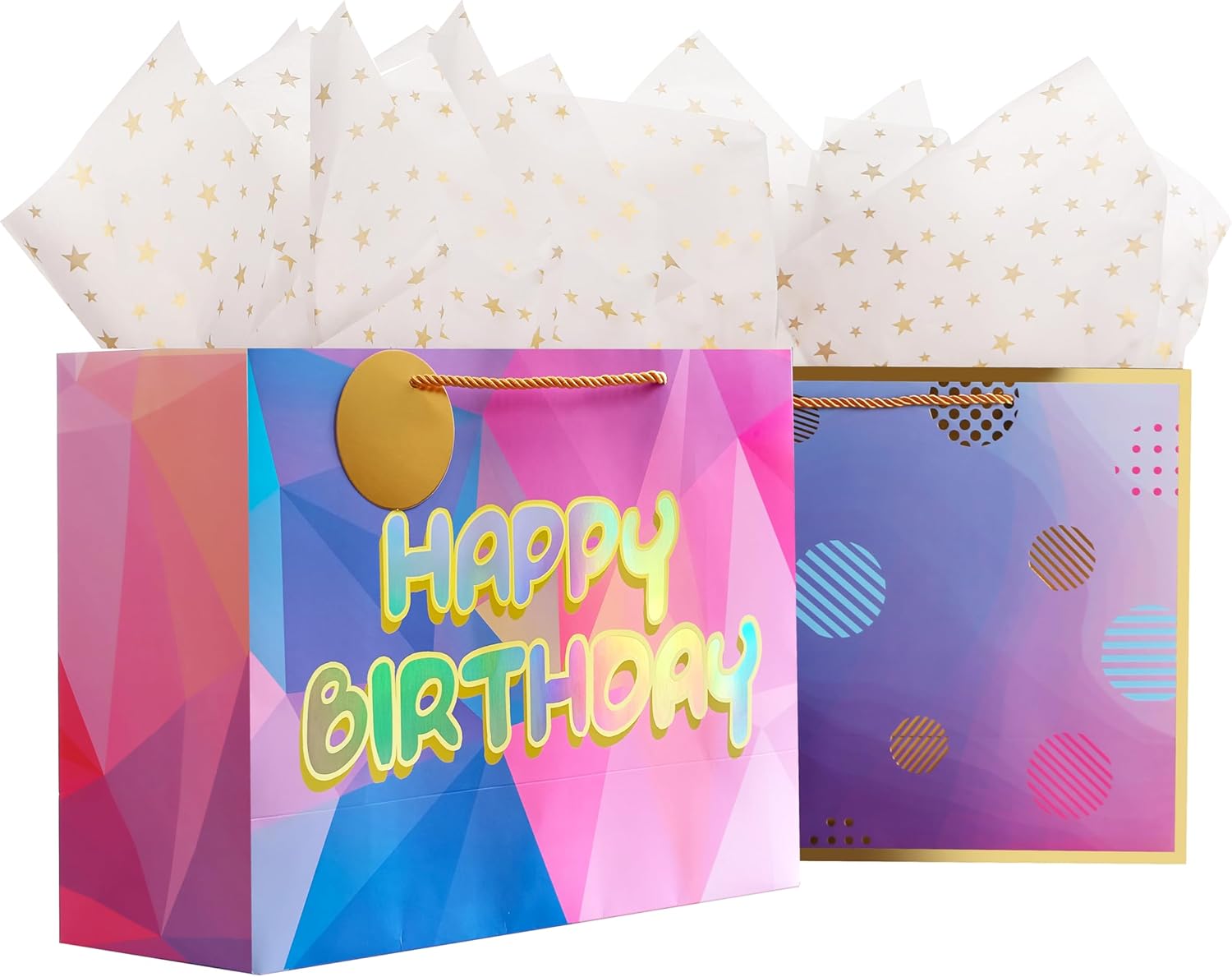 Bolsa de regalo de cumpleaños láser de 16 pulgadas con papel de seda, bolsa de regalo extra grande para regalos, bolsa de regalo de cumpleaños
