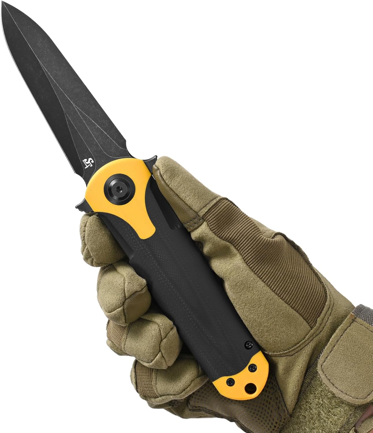 Sitivien ST158 – Cuchillo de bolsillo plegable, chapado en titanio, hoja de acero DC53 lavado a la piedra negra con mango G10, cuchillo de