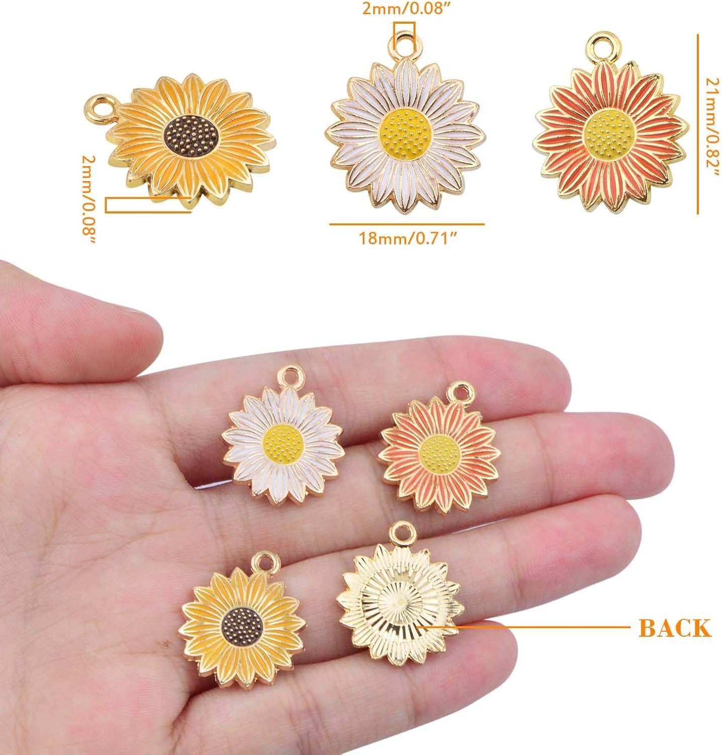 30 dijes de aleación esmaltada con forma de flor de sol, encantadores colgantes de margarita, girasol, suministros de manualidades para