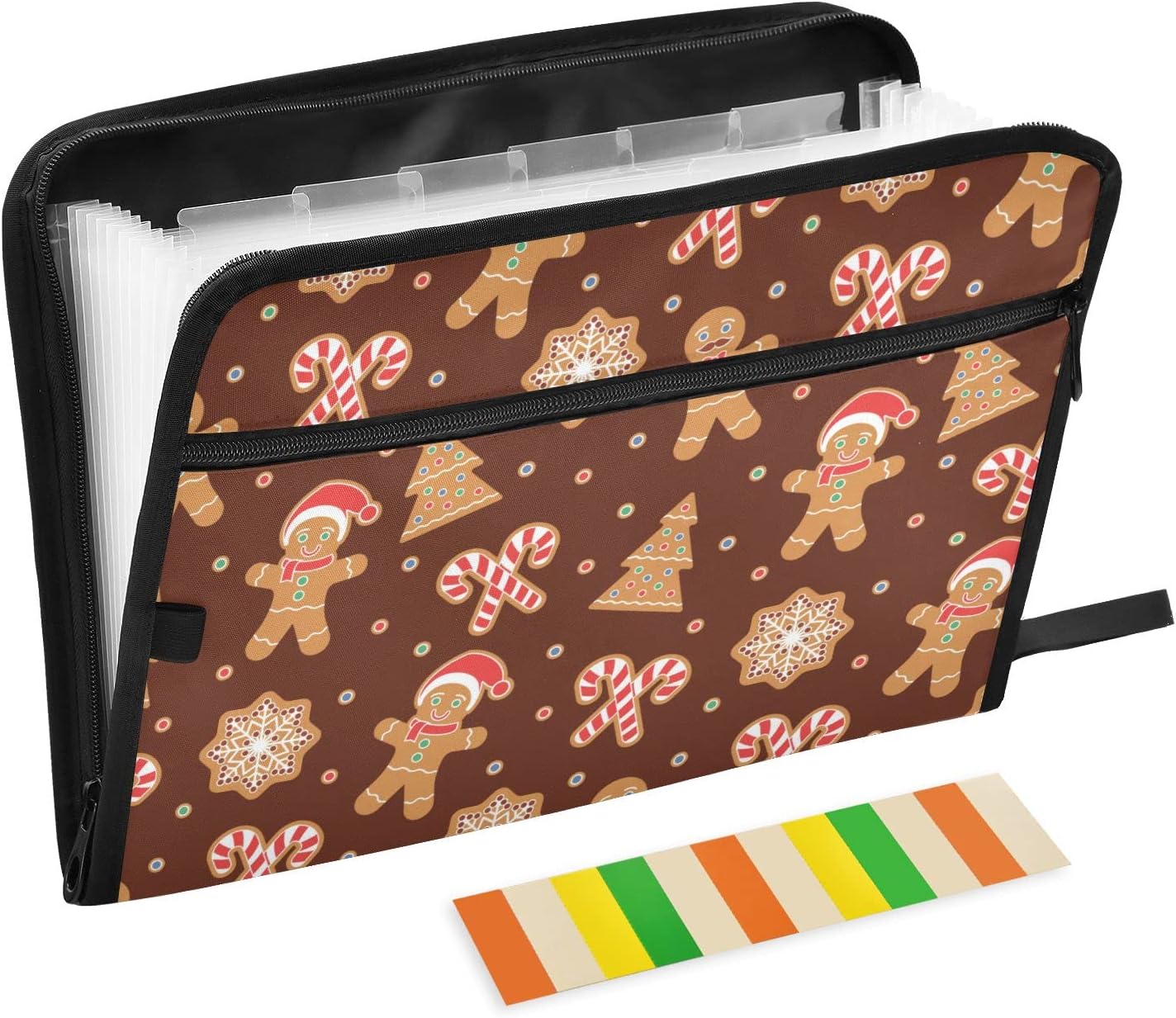 Carpeta de archivos expandible de caramelo de jengibre de Navidad, 13 bolsillos, impermeable, con etiquetas adhesivas, árbol de copo de nieve de