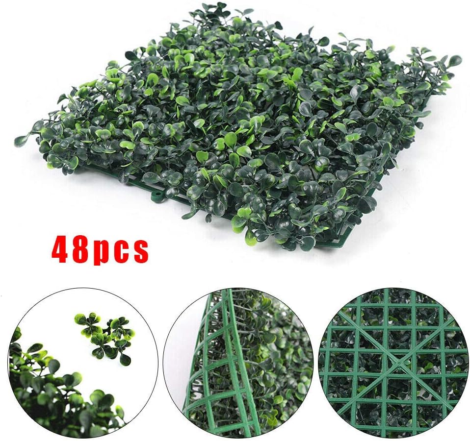 48 paneles de setos artificiales de boj de 10 x 10 pulgadas, paneles topiarios verdes para plantas, boj artificial, pantalla de cobertura de