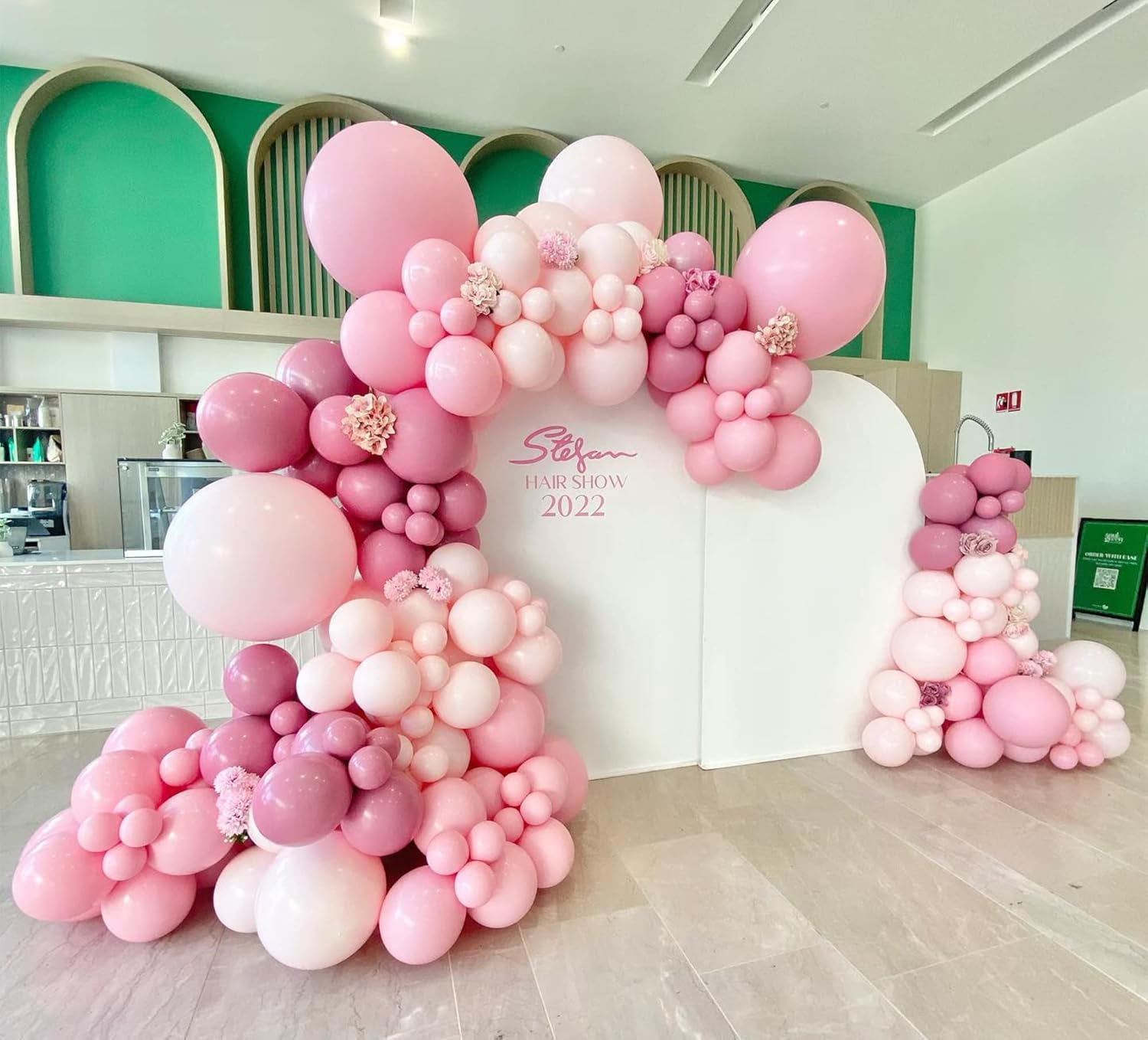 Kit de arco de guirnalda de globos rosados, globo de látex de doble relleno, color rosa claro y blanco, crema, melocotón, diferentes tamaños, 18,