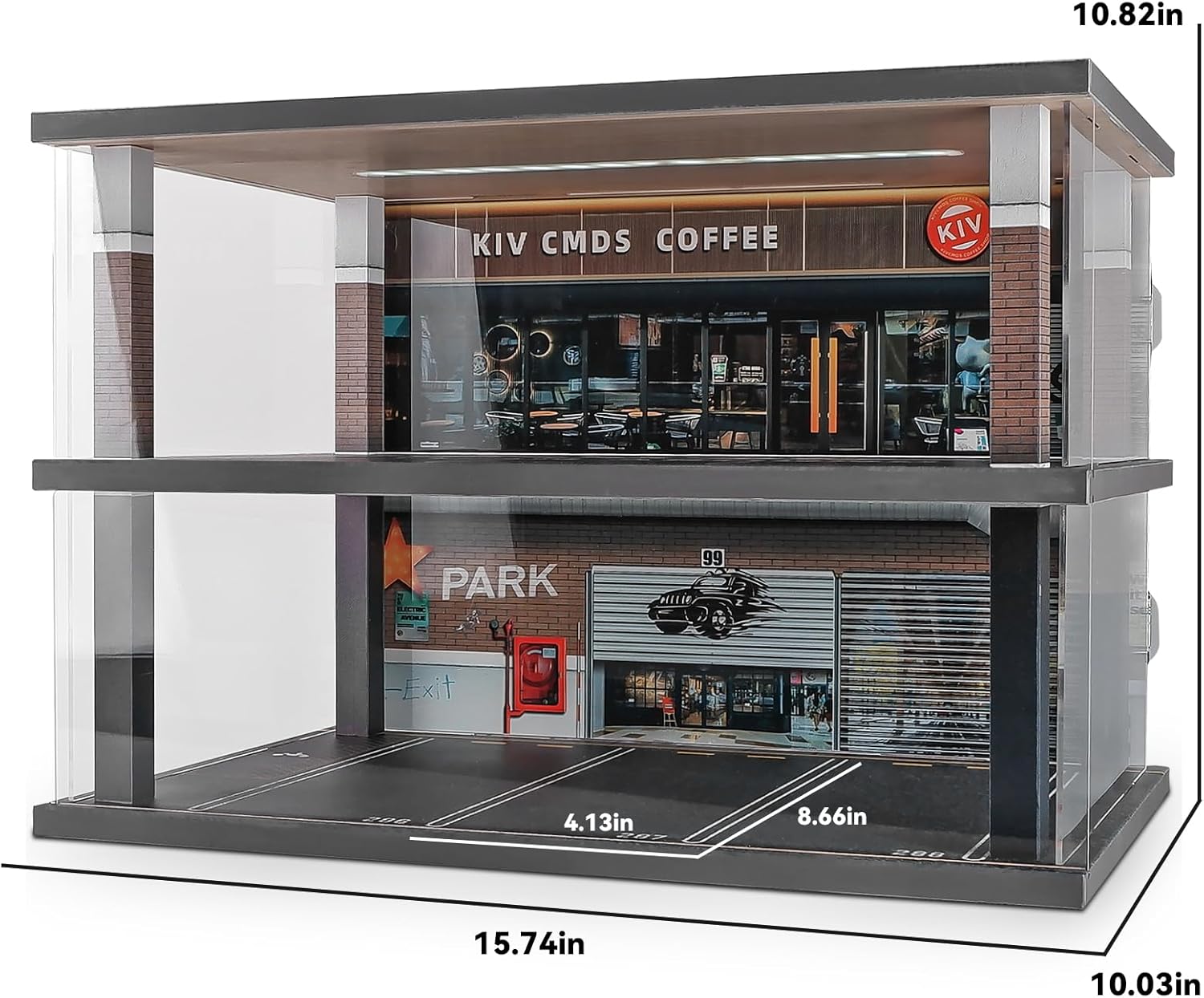 Vitrina de modelos de automóvil a escala 124 con escena de estacionamiento para juguetes de modelos de automóvil y Lego, soporte de exhibición para