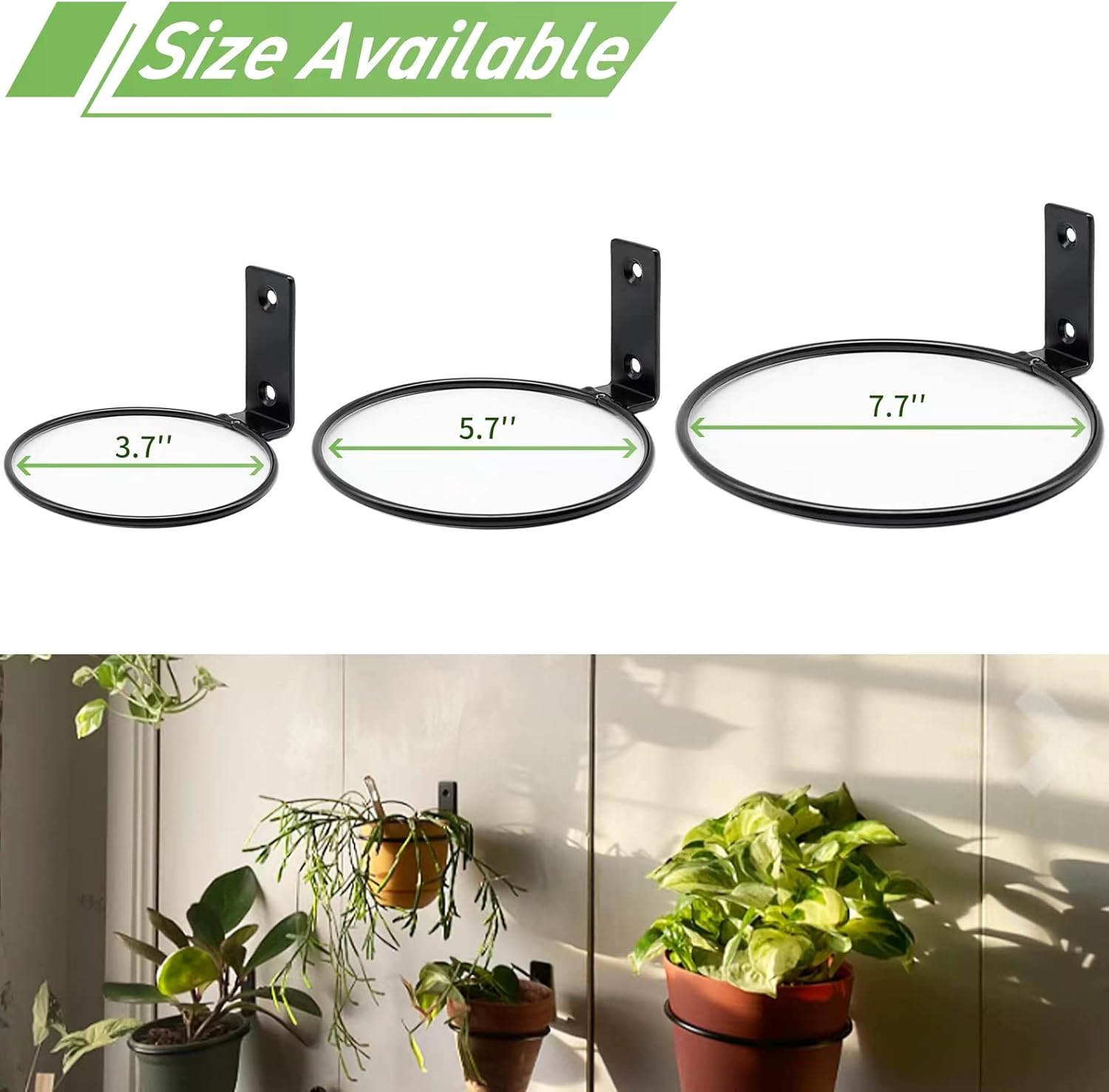 Paquete de 6 soportes para macetas de pared de 8 pulgadas, ganchos de metal para macetas de pared, soporte resistente para interiores y exteriores