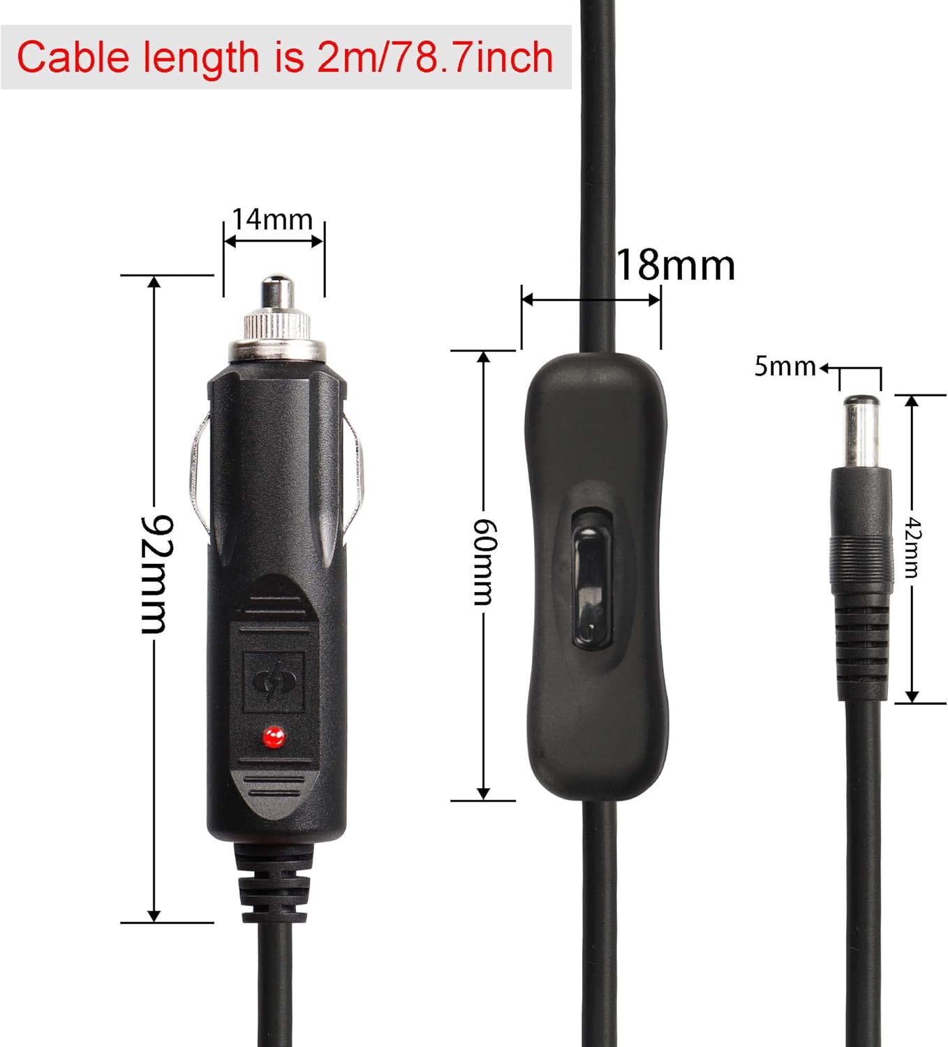 GINTOOYUN Adaptador de fuente de alimentación de extensión de encendedor de cigarrillos de automóvil de 12 V 24 V DC5521 con interruptor 304,