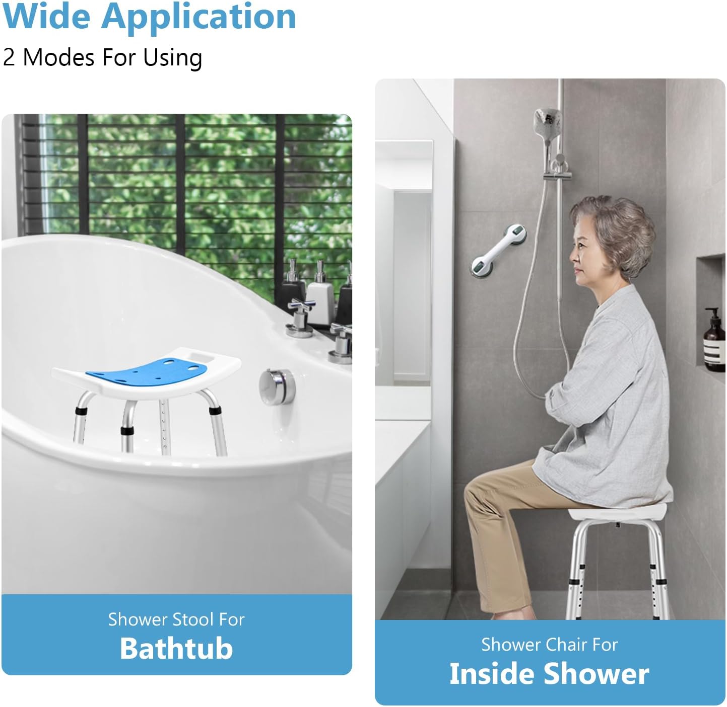 FSAHSA Taburete de ducha elegible para ducha interior, asiento de silla de ducha con barra de agarre de asistencia, asiento de ducha sin