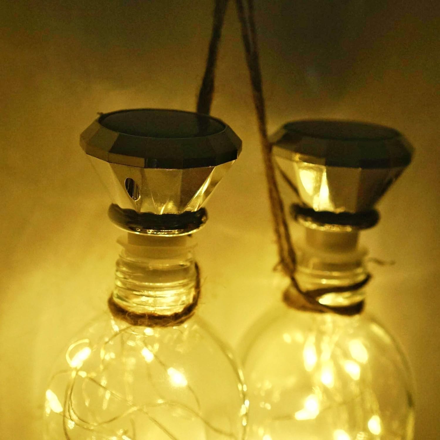 Luces solares para botella de vino, paquete de 10 luces de corcho de diamante, 20 LED para exteriores, impermeables, para jardín, boda, patio