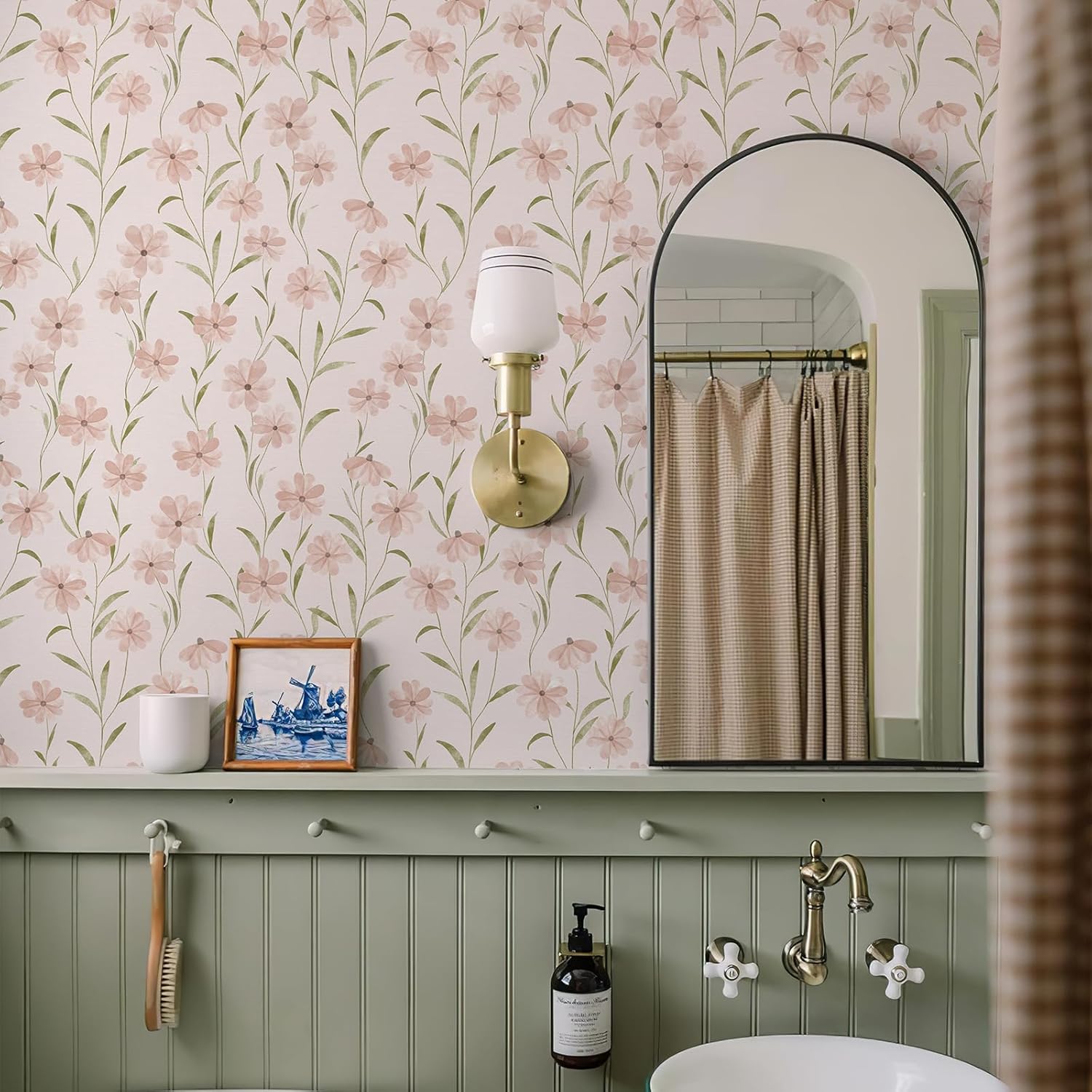 Papel tapiz floral para despegar y pegar, papel tapiz de margaritas rosas de verano, papel tapiz adhesivo para decoración de pared (393 x 17.7