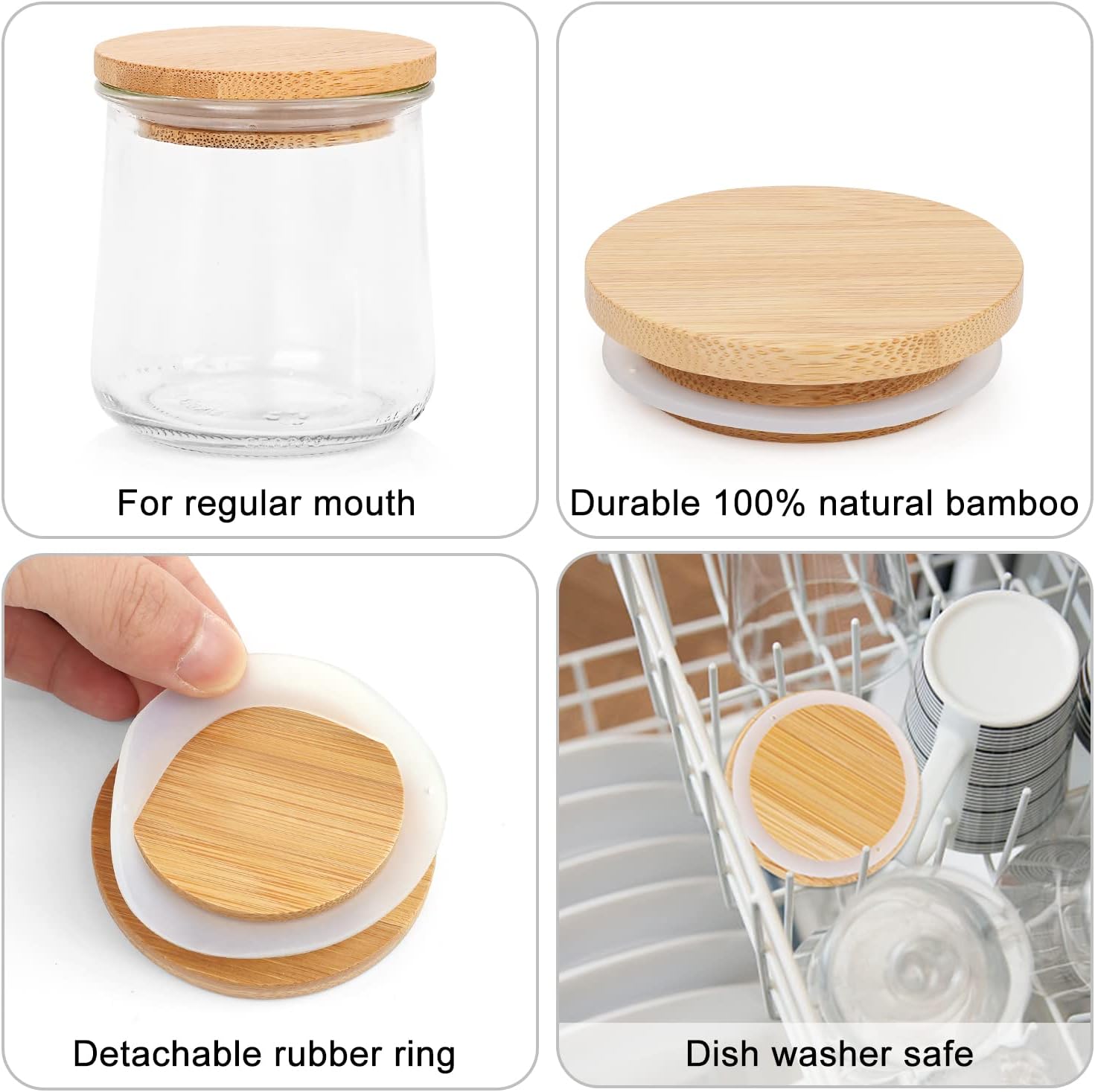 Oui – Juego de tapas para tarros de yogur Oui, tapas de madera para tarros de yogur Oui, tapas de tarros de yogur Oui con anillos de sellado de