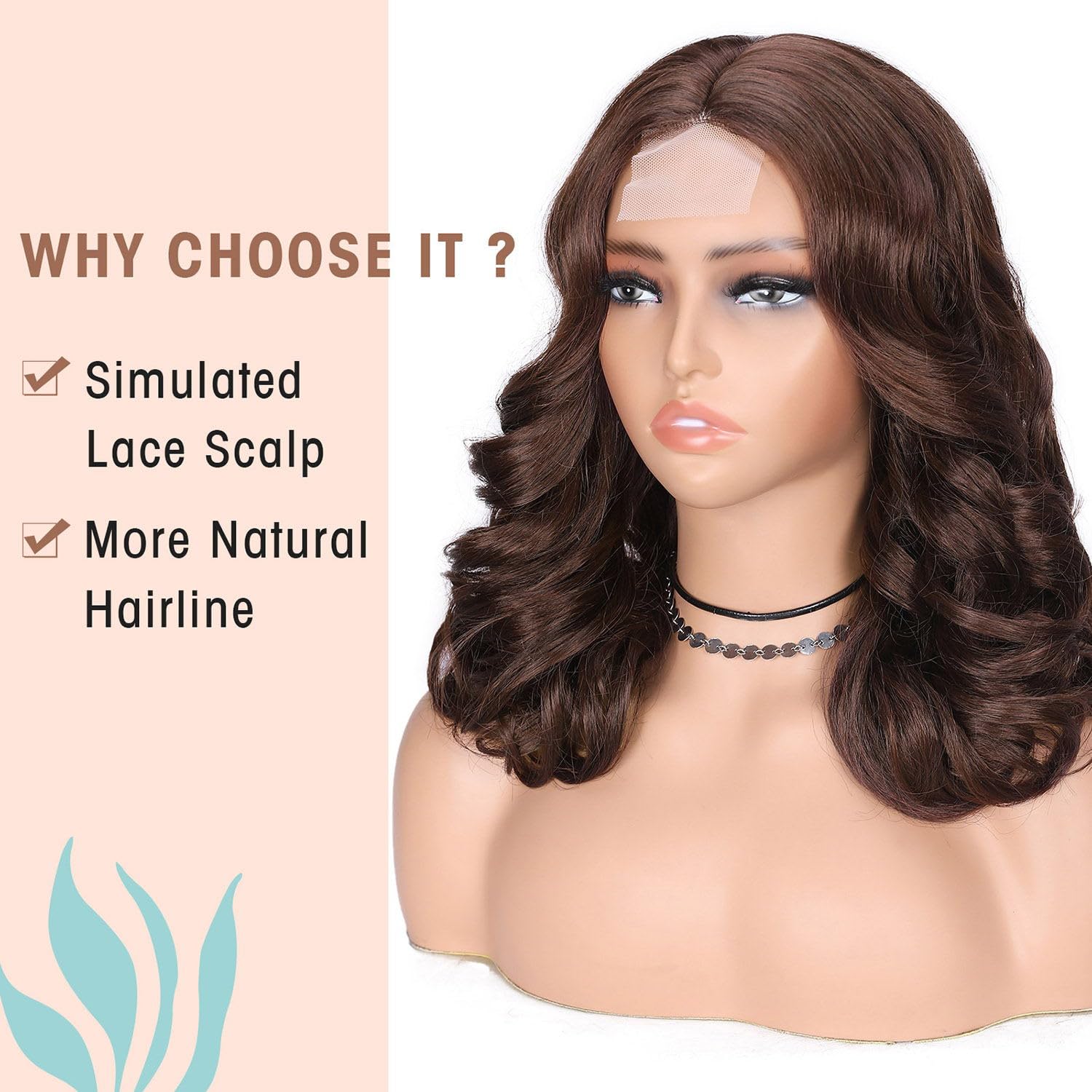 FAVE Peluca corta ondulada hasta el hombro, pelucas estilo Bob de 16 pulgadas, parte media, pelucas marrones para mujeres negras, peluca sintética