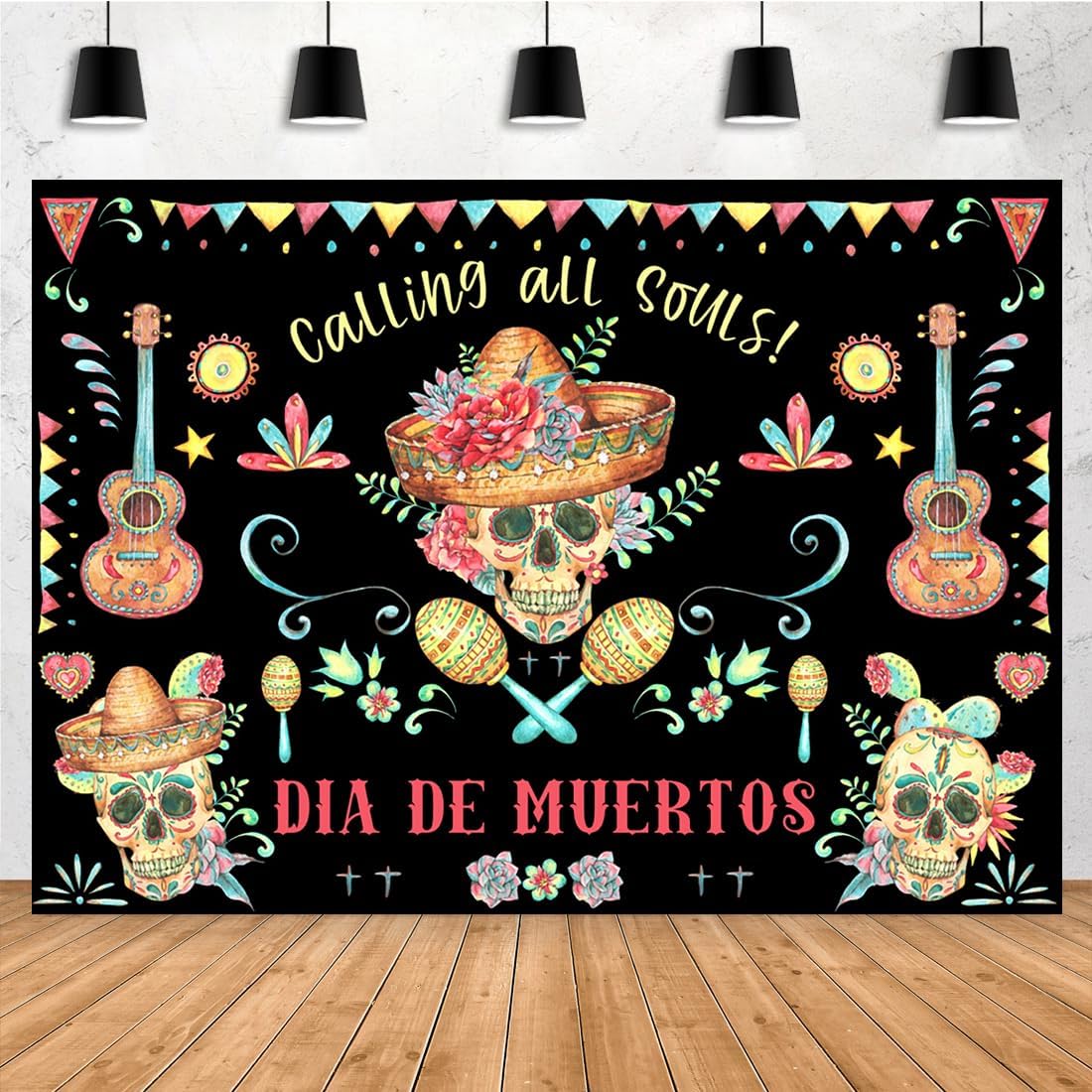 Aperturee Telón de fondo del Día de los Muertos de 7 x 5 pies para fiesta mexicana, flores de calavera de azúcar, fondo de fotografía Dia DE Los