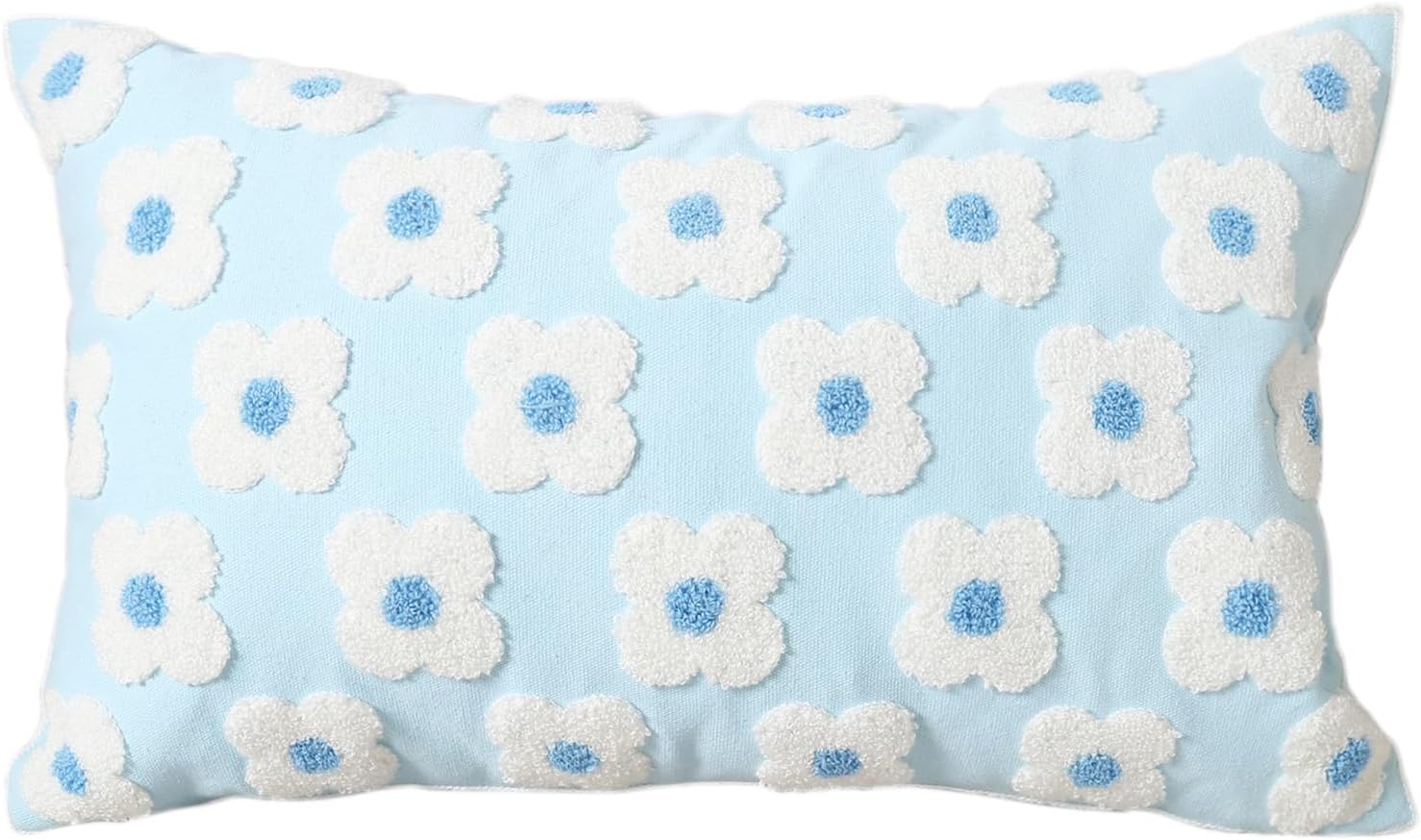 Funda de almohada bordada de 12 x 20 pulgadas, diseño floral azul claro, decoración del hogar, funda de almohada bordada de lona de algodón gruesa