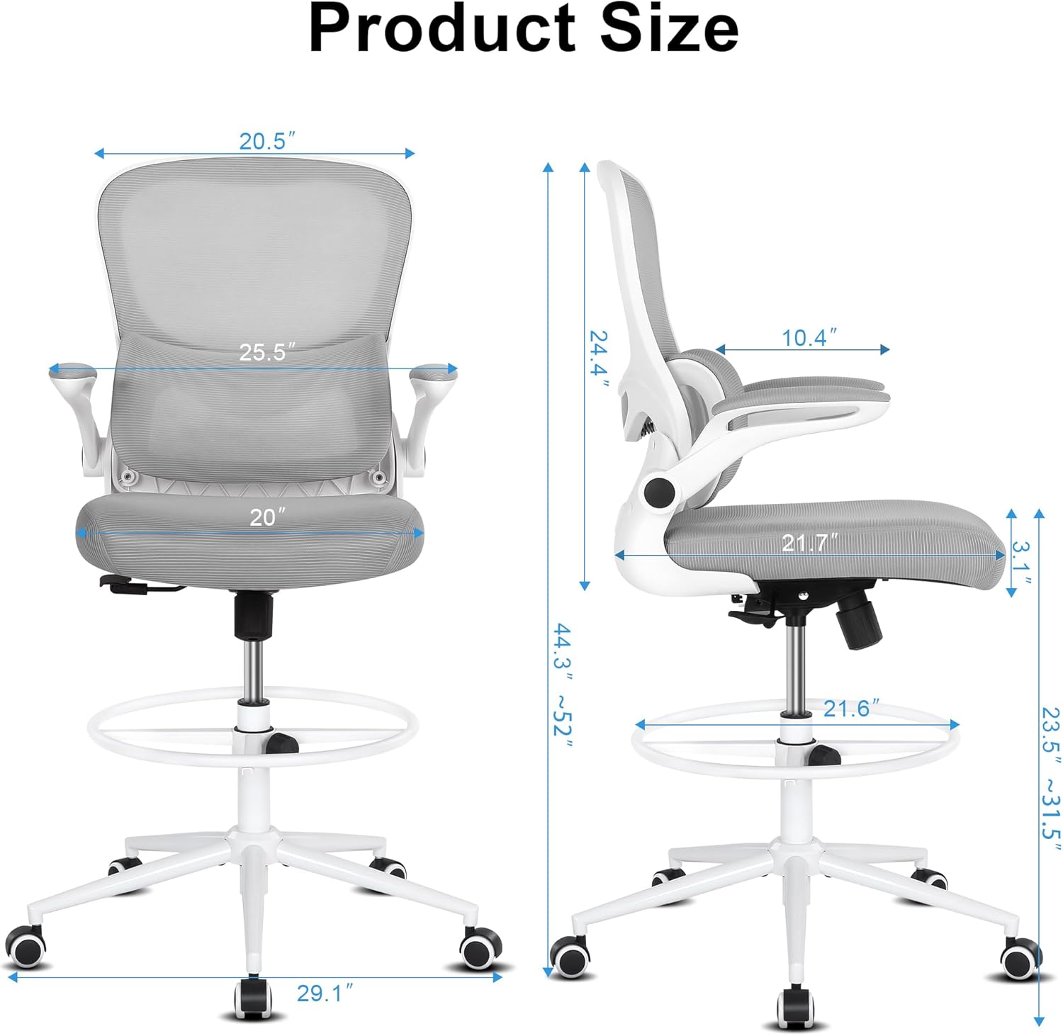 Misolant Silla de dibujo, silla de oficina alta para escritorio de pie, silla de oficina alta con altura ajustable y reposapiés, silla de dibujo de