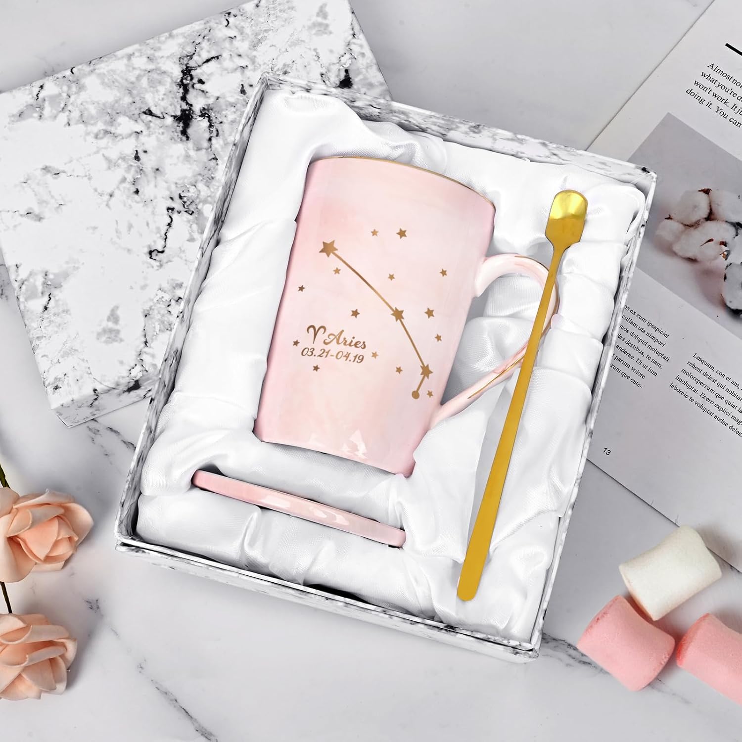 YHRJWN Regalos de Aries para mujeres, regalos de constelación Aries, tazas de café con signo del zodiaco Aries para 12 amantes de las constelaciones