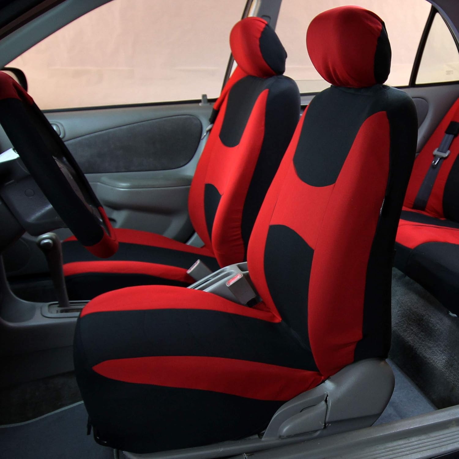 FH Group FB030217 – Juego de fundas de asiento de tela ligera y transpirable, compatible con bolsa de aire y divisiones. Se adapta a la mayoría de