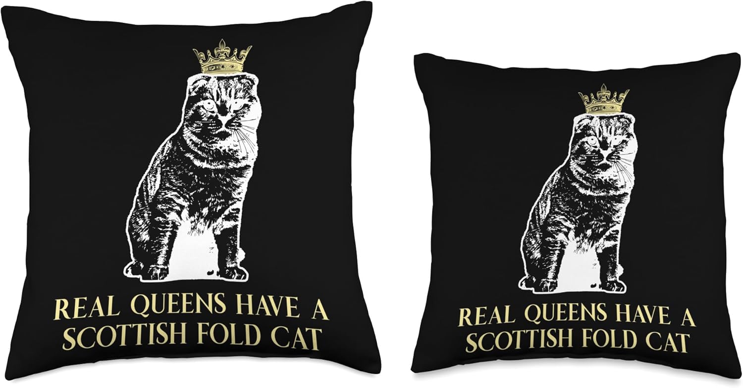 Funny Scottish Fold Cat Gift for Men, Women & Kids Real Queens Mother-Scottish Fold Cat Mom – Almohada de 18 x 18 pulgadas, multicolor