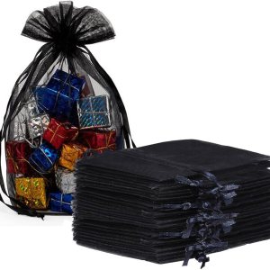 Bolsas de regalo de organza de 50 cordones de 5 x 7 pulgadas, color negro para baby shower, cumpleaños de niña, recuerdos de fiesta, boda, despedida Bolsas de regalo de organza de 50 cordones de 5 x 7 pulgadas, color negro para baby shower, cumpleaños de niña, recuerdos de fiesta, boda, despedida