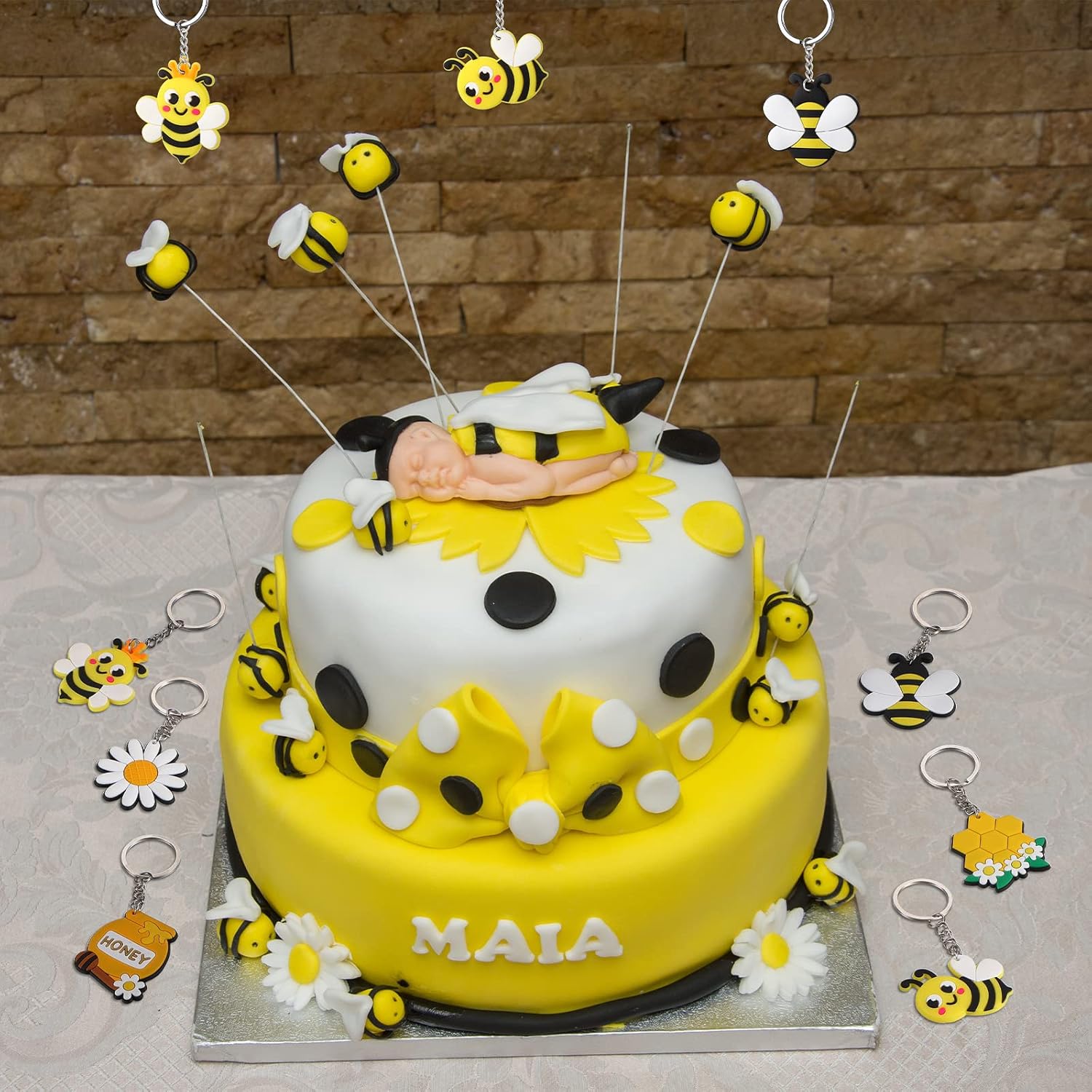 Tudomro 36 llaveros de abeja lindos recuerdos de fiesta de abejas, decoraciones de flores, macetas de miel, decoración de panal para niños, temática